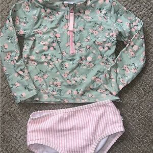 Floral Long Sleeve Kids Swim Set